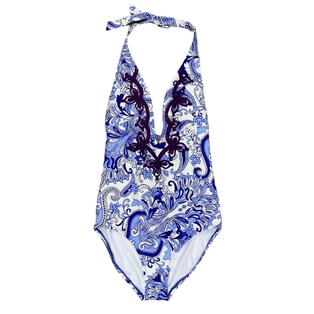 Laundry Halter One Piece Swimsuit Paisley Blue M